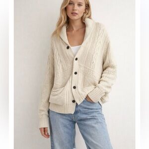 Vintage Field & Stream Chunky Fisherman Cable Knit Cardigan Sweater Cream XL
